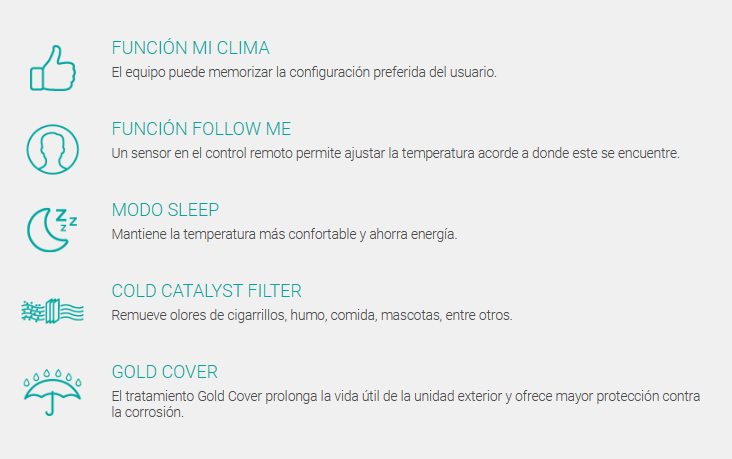 Aire Acondicionado Surrey Split Frio Calor 5607 KCAL-H 553GFQ2201F_Carac - Proveeduria de la Mutual del Club Atletico Pilar