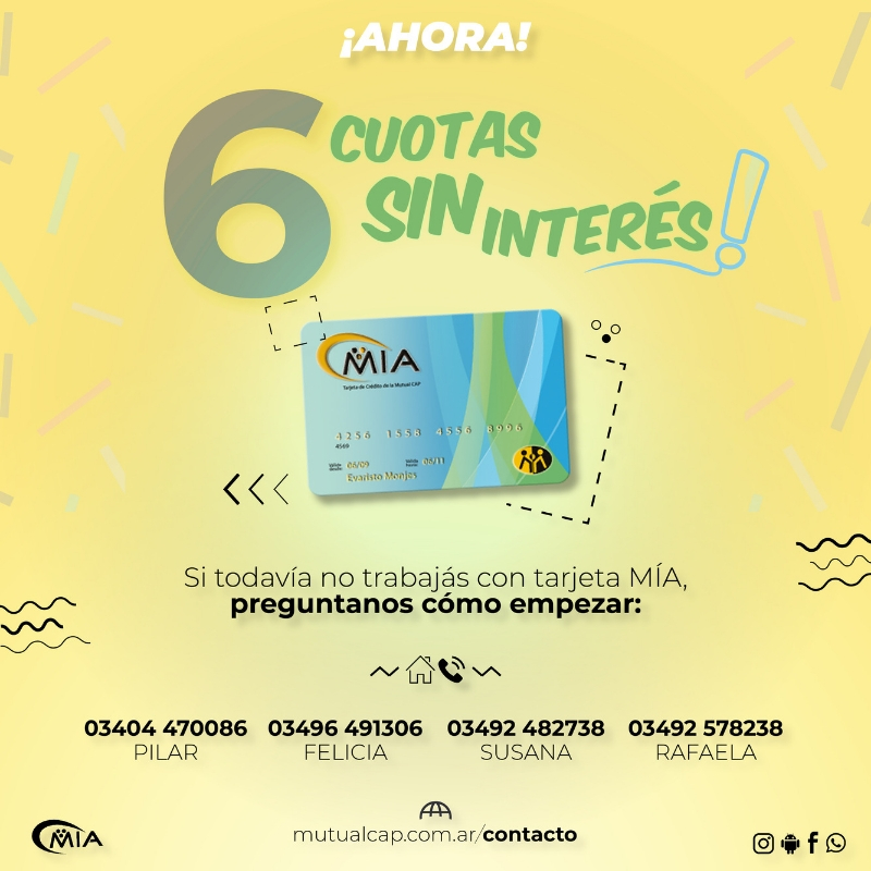 6 cuotas sin interés con MÍA