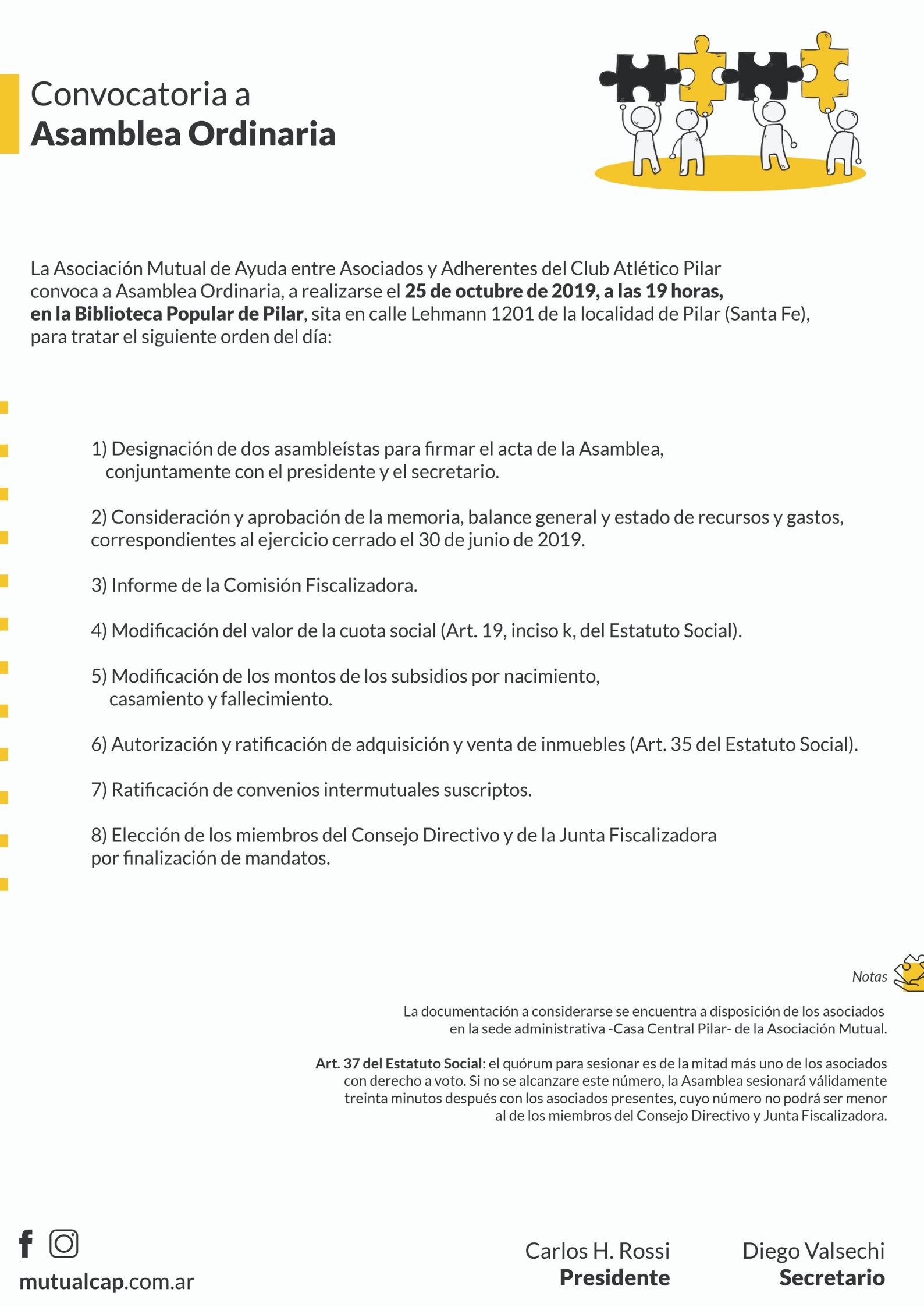 Convocatoria Asamblea General Ordinaria - Mutual del Club Atlético Pilar - Página web oficial de la Mutual del C.A.P.