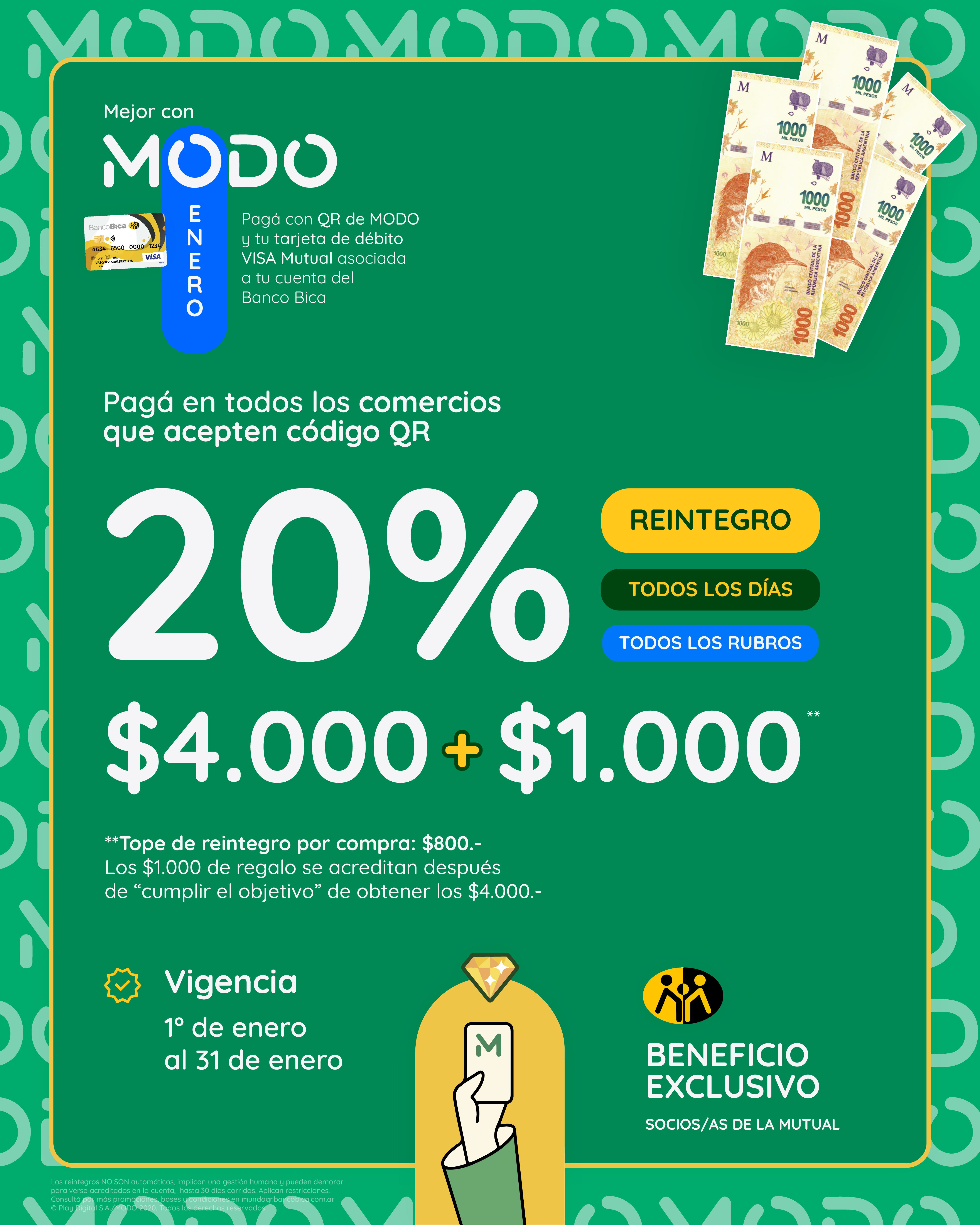 Reintegro del 20% con MODO y tarjeta de débito VISA Mutual del Banco Bica y la Mutual del Club Atlético Pilar