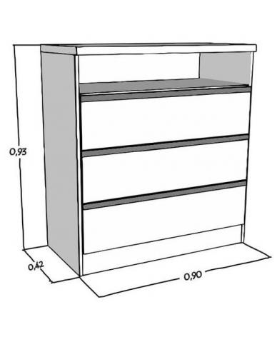 Cómoda EMC 3 cajones COMO3CR Roble - Proveeduría de la Mutual del Club Atlético Pilar