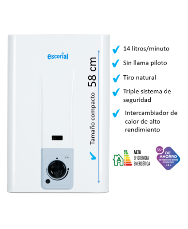 Calefon Escorial CE-14 LTS Gas Natural Blanco - Proveeduria de la Mutual del Club Atletico Pilar