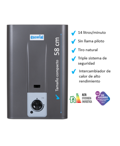 Calefon Escorial CE-14 LTS Gas Natural Grafito - Proveeduria de la Mutual del Club Atletico Pilar