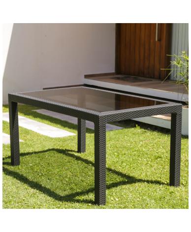 Mesa Indonesia Capuchino Vidrio + 6 Sillas Guinea Capuchino VOSS 2000 - Proveeduria de la Mutual del Club Atletico Pilar